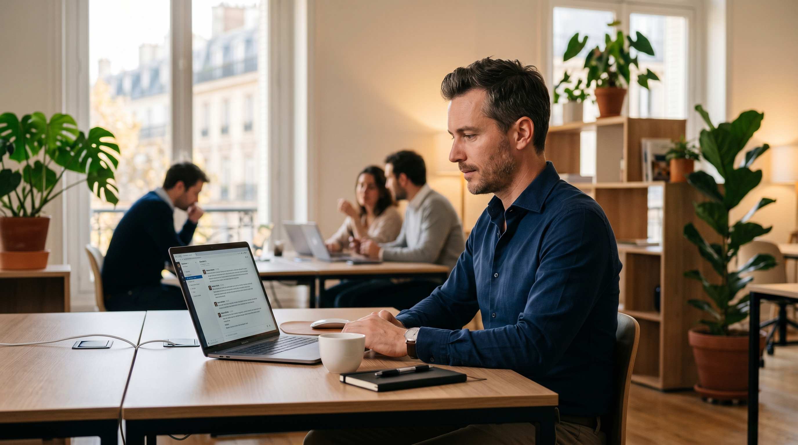 Professionnel utilisant l'IA au bureau pour du prompt engineering — Nerolia Formation