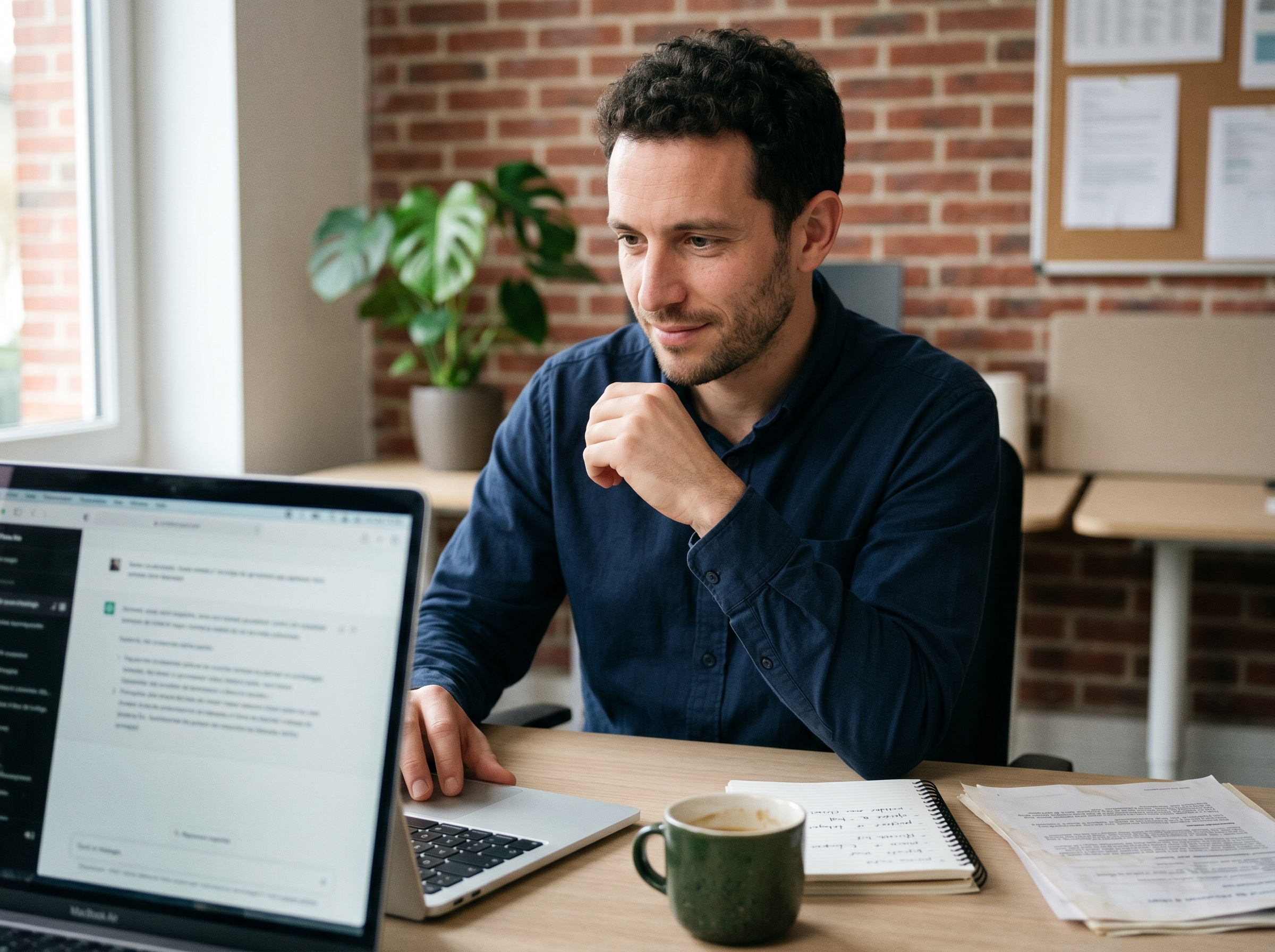 Collaborateur d'une PME française utilisant l'IA au quotidien — ChatGPT ouvert sur son ordinateur portable