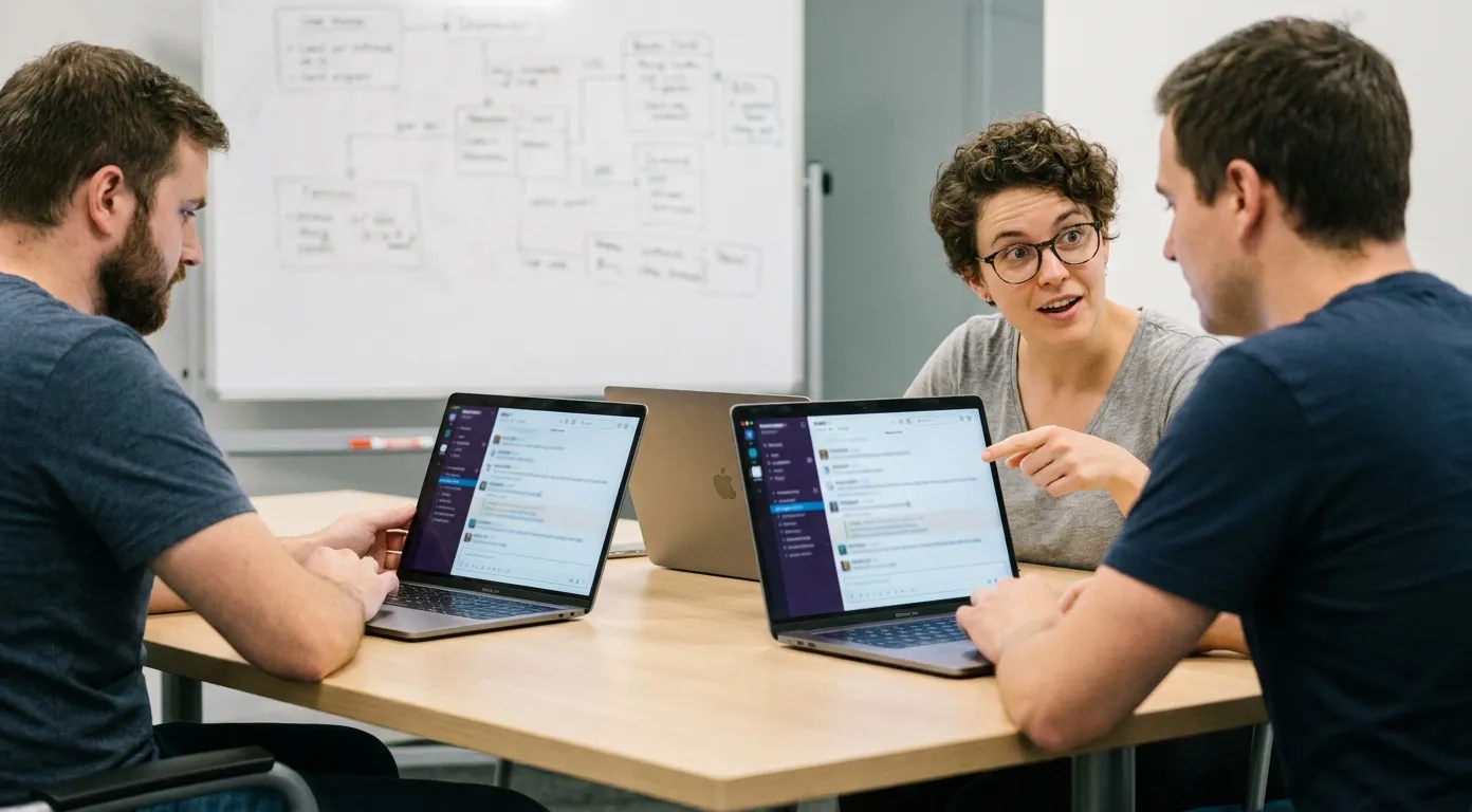 Équipe technique testant collectivement une Skill Claude personnalisée sur plusieurs écrans, dans une salle de formation