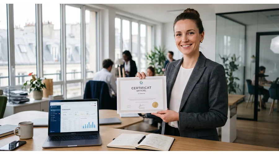 Évaluation pratique formation IA certifiante France 2026 — candidat réalisant un exercice sur outil IA sous supervision formateur