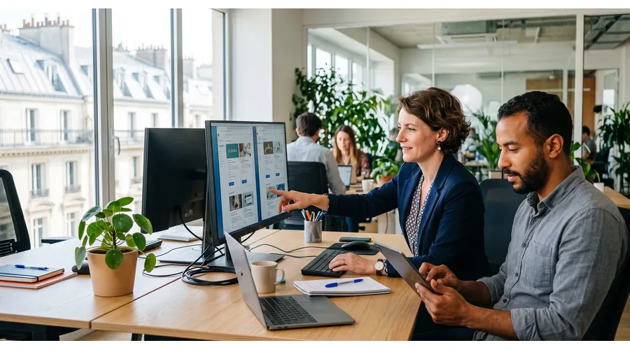 Atelier de formation IA en France — groupe de professionnels travaillant avec un formateur sur des cas d'usage concrets 2026